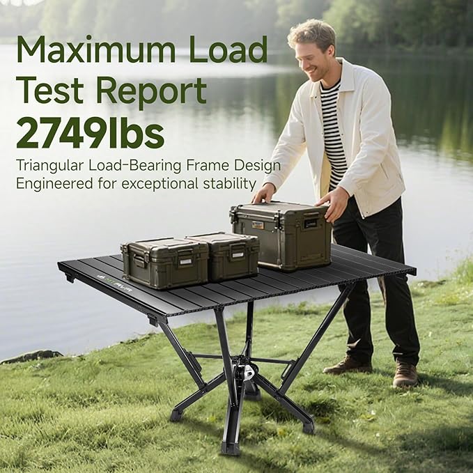 Camping Table Folding, Small Camping Table with Load 380lbs, Portable Roll up Aluminum Foldable Table with Carry Bag for Outdoor, Picnic, Camping, Black