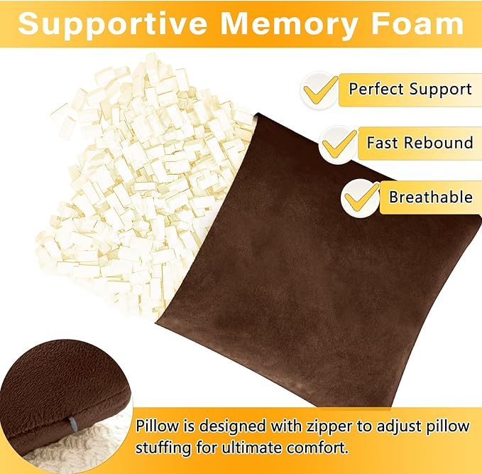 2 Pack Small Pillow, Memory Foam Mini Pillow 11 X 7 Inches for Travel, Sleeping, Nap and Neck, Knee, Lumbar Support, Tiny Cushion for Pet, Dogs (Brown)