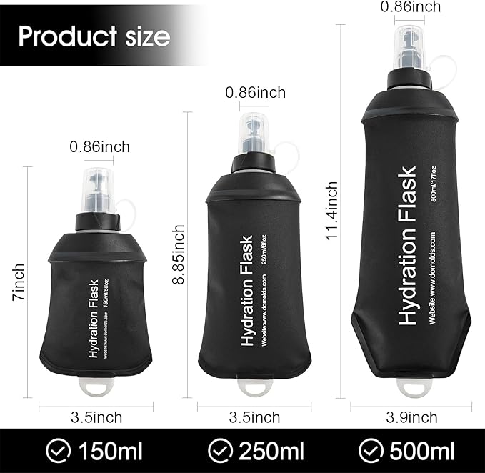 WILDREEDS 150ml Soft Flask, TPU Collapsible Soft Water Bottle for Hydration Pack, Running Vest, Folding Water Bottle for Hiking Cycling Climbing-2Pcs, Black