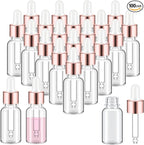100 Pcs Mini Glass Oil Dropper Bottle Bulk, Clear Essential Small Empty Bottles Sample Containers Perfume Liquid Vials with Cap for Traveling (15 ml,Rose Gold)