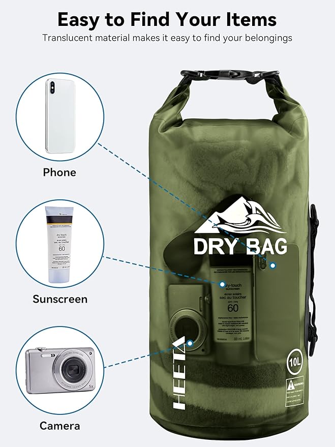 HEETA Dry Bag Waterproof for Women Men, 5L/10L/20L/30L/40L Roll Top Lightweight Dry Storage Bag Backpack with Phone Case for Travel Swimming Boating Kayaking Paddle Board Camping Beach Accessories