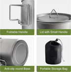 Titanium Pot with Lid, Lightweight Camping Pot with Foldable Handles, Portable Titanium Cooking Pot, Backpacking Pot Titanium Cookware with Carry Bag