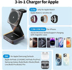 【2025 Upgraded】 Magnetic Wireless Charger 3 in 1, Foldable Charging Station with Night Light for Apple MagSafe Charger, Travel Charger Stand, Nightstand Fast 15W Charging Station (with Adapter)