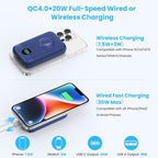 Magnetic Portable Charger 10800mAh,4-in-1 Wireless Power Bank with iWatch Charger, QC4.0+20W PD Fast Charging USB C Battery Pack with LCD Display for Magsafe,iPhone 16/15/14/13/12,Apple Watch (Blue)