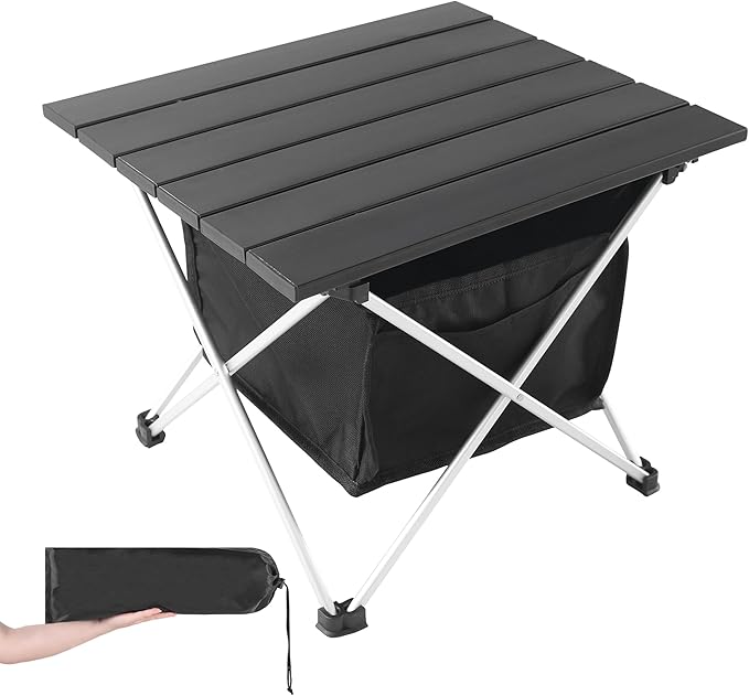 Grope Portable Camping Table Ultralight Aluminum Camp Table with Storage Bag,Beach Table for Sand with Carrying Bag,Prefect for Outdoor,Picnic,BBQ,Cooking,Festival (Black with Storage Bag-M)