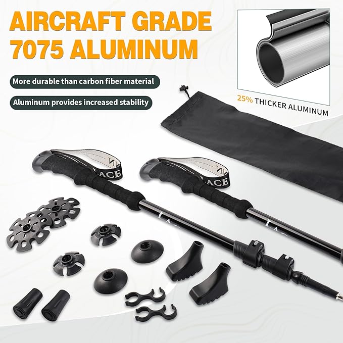 Trekking Poles - 2PC Hiking Poles for Backpacking, Ultralight Telescopic Walking Sticks, Aircraft-Grade 7075 Aluminum with EVA Foam Grips, Lightweight Hiking Sticks for Seniors Women Men