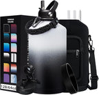 Insulated Water-Jug Gallon Water Bottles - with Straw & Spout Lids, Paracord Handle & Bottle Carrier, 128OZ Metal Gallon Water Bottle Large, Vacuum Thermo Jug Stainless Steel Water Flask Jug