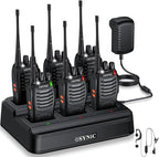 eSynic 6Pack Walkie Talkies 5KM Long Range Walky Talky Rechargeable Long Battery Life 16 Channel Walkie Talkie with Original Earpiece Durable Walkie Talkies Built-in Flashlights for Camping Family Use