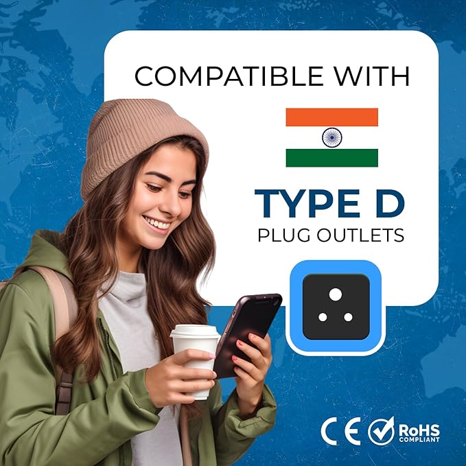 OREI US to India Plug Adapter- Type D Travel Adapter - 2 in 1 Travel Adapter for India, Nepal, Pakistan - CE Certified - RoHS Compliant - 4 Pack, Black