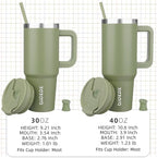 BJPKPK 40 oz Insulated Tumbler With Lid And Straw Stainless Steel Tumblers Cup With Handle For Women And Men,Sage