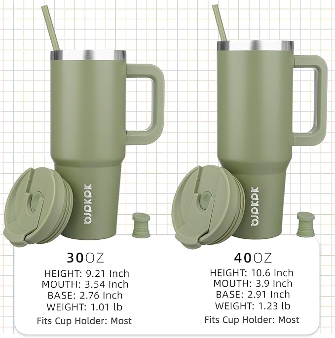 BJPKPK 40 oz Insulated Tumbler With Lid And Straw Stainless Steel Tumblers Cup With Handle For Women And Men,Sage