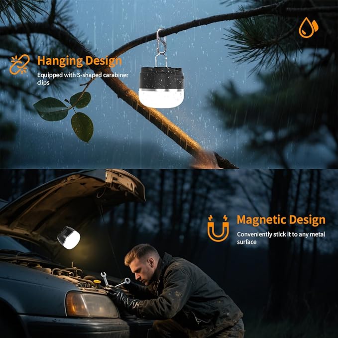 LED Camping Lantern Rechargeable 8000mAh, 3 Color Light Camping Tent Light, IP44 Waterproof Magnetic Hanging Light for Camping, Hurricane, Power Outages, Survival Kits, Black Emergency Light