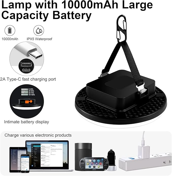 10000mAh 4000LM Flashlight Portable LED Camping Lantern Rechargeable Light 30W with Digital Power Display and Magnet , IPX5 Waterproof Tent Lights Power Failure Emergency Light