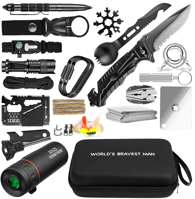 Survival Kit 34 in 1 Emergency Tactical Survival Gear Camping Tool Accessories Equipment Gifts for Men Christmas Stocking Stuffers Valentines Birthday Fathers Day for Dad Husband