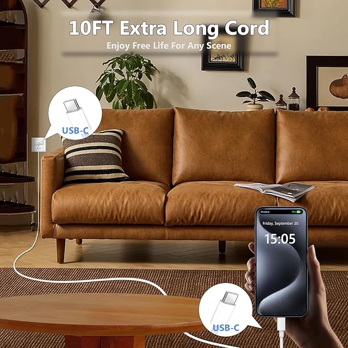 10FT for iPhone 17 16 15 Original Charger Fast Charging, Long USB C to C Charger Cable Cord with 20W Type C Fast Charger Block for iPhone 17 Pro Max/17Pro/16e/16 Pro/16 Plus/15/15 Pro max,iPad 3Pack