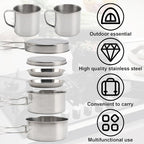Camping Cookware Mess Kit, 8PCS Stainless Steel Cooking Pot and Pan Set with Plates Cups for Outdoor Camping Hiking Backpacking Lightweight Backpacking Cook Set Stainless Steel Cookware Kit