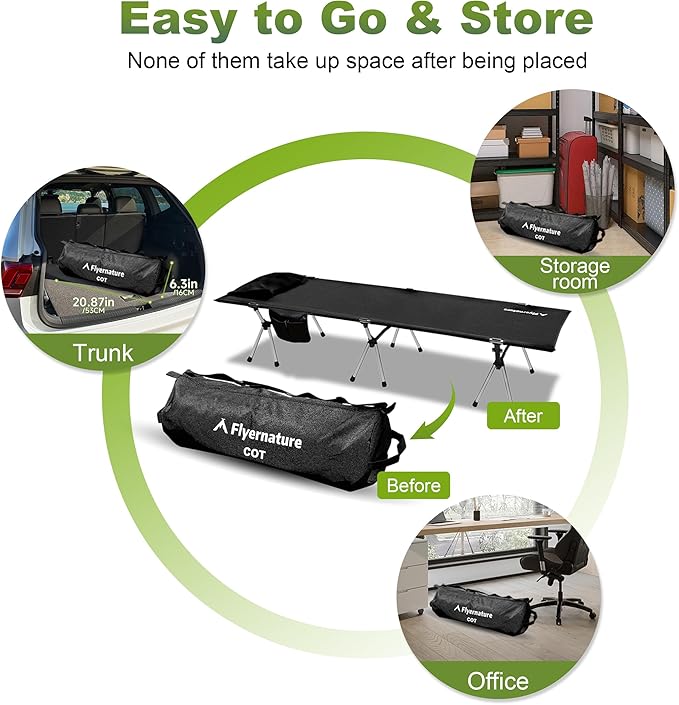 Camping Cot,Ultra-Lightweight Folding Backpacking Cot,300 LBS Weight Capacity,Adult Portable Camping Bed,Suitable for Camping,Hiking,Travel,Home,Office,Sleeping,Black.75" x 26" x 15.8"