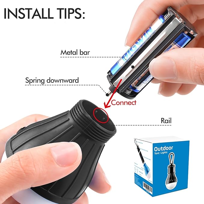 Portable LED Tent Lamp Emergency Lights with Hook, Hurricane Bulb Lantern Equipment for Camping, Hiking, Backpacking, Fishing Outage, Multicolor, 4 Pack