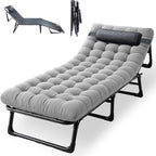 Oxford and Steel Frame 4-Angle Adjustable Foldable Bed Folding Camping Cot Bed with Extra Wide Padded Mattress Support for Adults Outdoor Travel Tent Use(Blue&Gray Mattress,L - 75 * 26'')