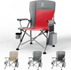 XL Heavy Duty Camping Chair 396lb Capacity (525lb Max) – Waterproof 1680D Oxford Fabric, 2" Padded Seat & Back, Cup Holder, Cooler Pocket, Portable for Camping, Beach & Tailgating (Slate/Red)