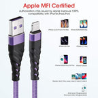 CyvenSmart (2 Pack) Long iPhone Charger 6ft for [MFi Certified], 6 Foot Lightning Cable Fast Charging Cord 6 Feet for iPhone 12/12 Pro/11/11 Pro/11 Pro Max/XS/XS Max/XR/X/8/8 Plus/7/7 Plus/6 Lavender