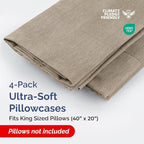 Pillowcases - Ultra Soft Hotel Quality Pillowcase Covers - Comfy, Cozy & Wrinkle Free - Shrinkage and Fade Resistant - Machine Washable Pillow Protectors - (King, Heathered Beige, 4 Piece Set)