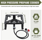 Bestfire High Pressure Propane Burner, 120000 BTU Single Propane Stove with 4.1ft 0-20Psi Adjustable Hose with Regulator, 16" Square Steel Cooktop for Camping