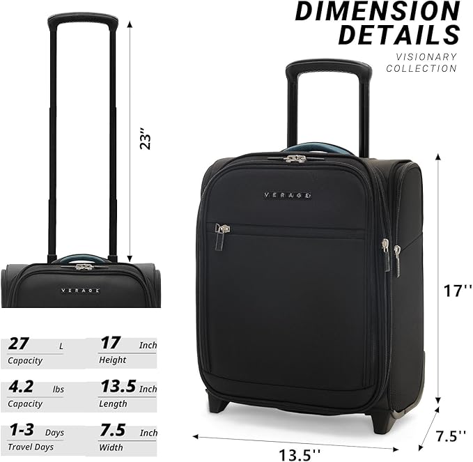 Verage Carry On Underseat Luggage with 2 Wheels & USB Port, 16 Inch Wheeled Spinner Bag Carry-on Luggages for Airlines, Lightweight Suitcase Men Women, Pilots and Crew(16-Inch Rolling Underseat Pro)