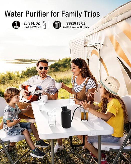 Water Filter Camping – Electric Portable Water Purifier Survival, 0.01 Micron, 6-Stage Water Filtration System Survival with Emergency Lighting for Hiking, Backpacking, Travel – BK-2000