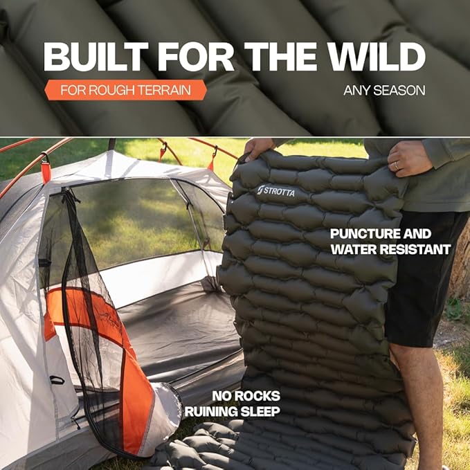 ANGORA BRANDS Lightweight Outdoor Sleeping Pad | Compact Travel Sleeping Mat for Backpacking, Hiking, or Camping | Portable Sleeping Bed & Camping Accessories | Sleeping Pad by Strotta