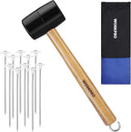 WORKPRO Tent Stakes and Hammer Set, 16oz Rubber Mallet Hammer, Wooden Handle, 10PC Heavy Duty Metal Tent Stakes and Storage Bag, DIY Woodworking, Camping Accessories for Ground, Camp and Garden