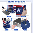 EAGLE PEAK Outdoor Folding Camping Table with Large 3-Tier Storage Organizer and Side Pockets, Easy Set Up Portable Aluminum Camping Kitchen, American Flag