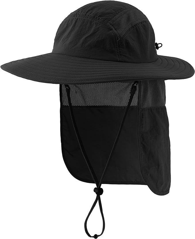 Home Prefer UPF 50+ Mens Wide Brim Fishing Hat with Neck Flap Sun Hat for Men Women Sun Protection Cap