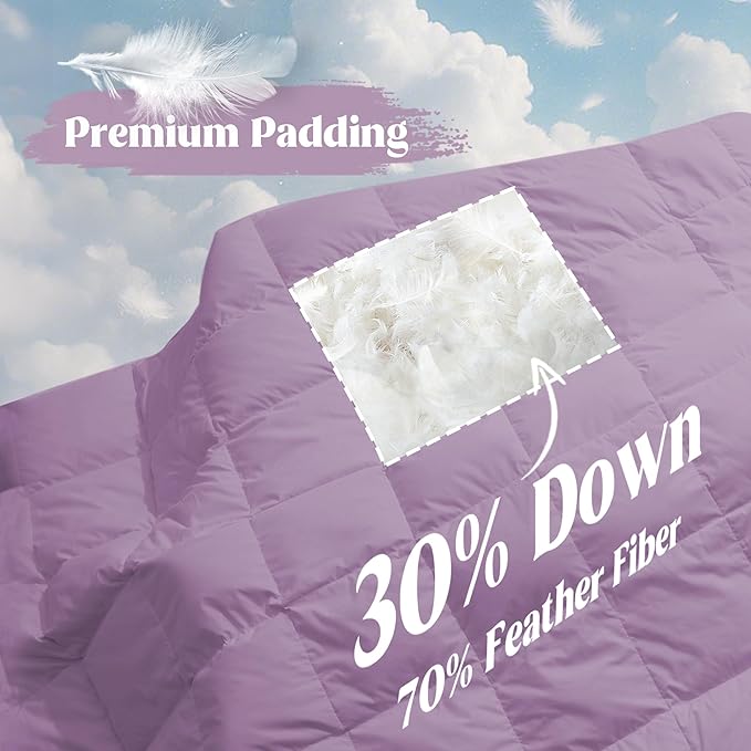 puredown® Queen Size Blanket for Bed, Ultra Soft Lightweight Down & Feather Fill, All Season Blanket, Machine Washable, 88"X90", Lavender