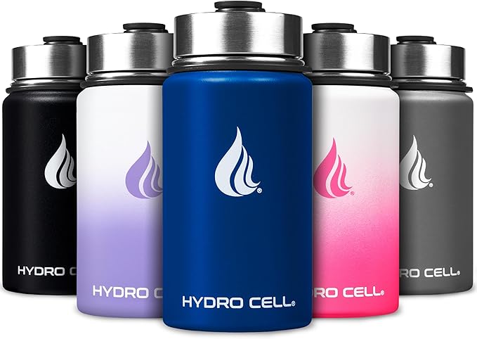 HYDRO CELL Stainless Steel Insulated Water Bottle with Straw - For Cold & Hot Drinks - Metal Vacuum Flask with Screw Cap and Modern Leakproof Sport Thermos for Adults (Navy 14oz)