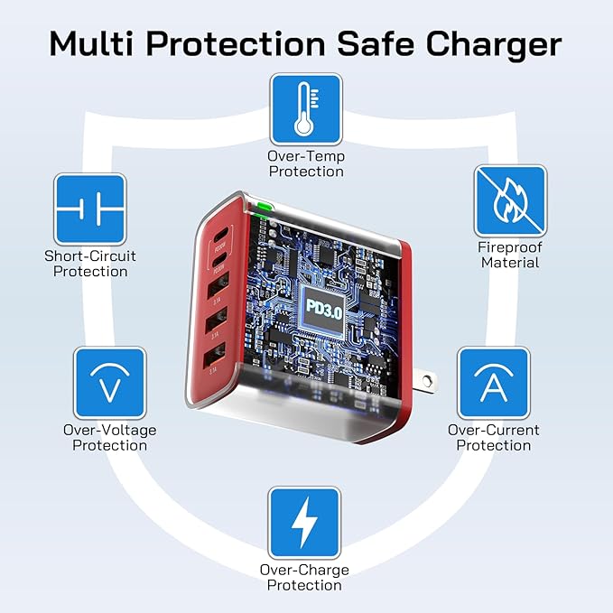 2Pack USB C Fast Charger Block, 60W 5-Port USB C Wall Charger 30W Type C Charging Block, 2USB C+3USB A PPS/PD 3.0 Multiport Charging Cube for iPhone 17 16 15 14 Pro Max,for Galaxy S25 S24 Ultra, i Pad