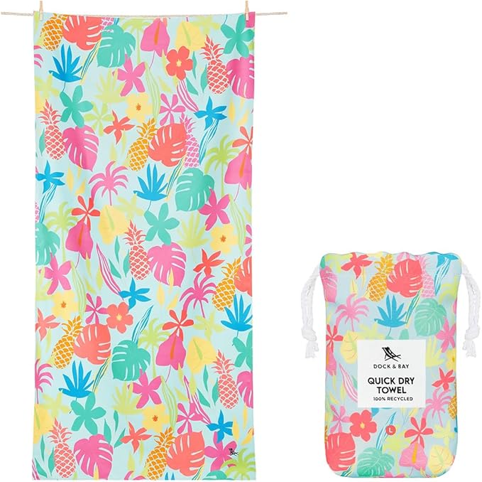 Dock & Bay Beach Towel - Quick Dry, Sand Free - Compact, Lightweight - 100% Recycled - Includes Bag - Aloha Glow - Extra Large (200x90cm, 78x35)