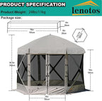 Pop Up Screen Tent, 12'x12' Windproof & UV Protection Sun Shelter, Portable Instant Setup, 6-Sided Screen Tent for Picnic, Camping, Backyard, Outdoor (Grey)