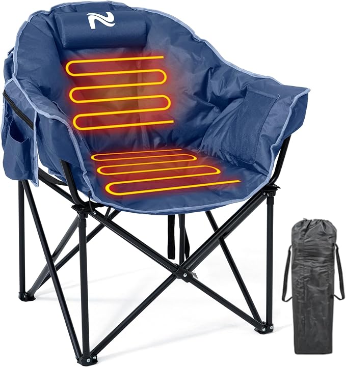 LILYPELLE Oversized Heated Camping Chair, Patio Lounge Chairs with 3 Heat Levels, Portable Folding Heated Chair Round Moon Saucer Folding Lawn Chair Outdoor Chair for Camping, Lounge Patio