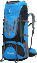 Bseash 80L Waterproof Hiking Camping Backpack with Rain Cover, Lightweight Outdoor Sport Travel Daypack for Climbing Touring (Blue)