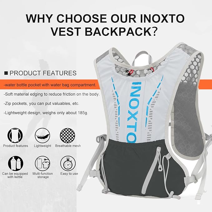 INOXTO Hydration Vest Backpack,Lightweight Water Running Vest Pack with 1.5L Water Bladder Bag Daypack for Hiking Trail Running Cycling Race Marathon for Women Men