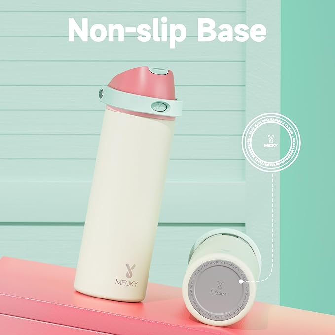 24 oz Insulated Water Bottle with Straw: Meoky Stainless Steel Metal Water Bottle with 2-in-1 Lid - Leak Proof, Cold for 24 Hours, Fits in Car Cup Holder, BPA-Free for Travel Sports Gym, Cream