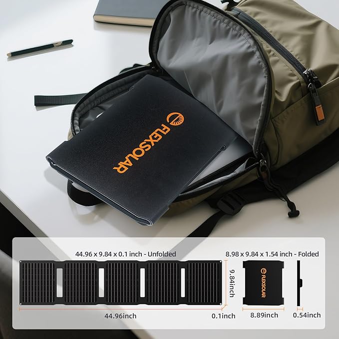 FlexSolar 40W Portable Solar Panel Charger - Upgraded Fast Charging with USB-C PD2.0, QC3.0 & 19V DC for Power Stations, Phones, Power Banks, IP67 Waterproof Foldable for Camping, Hiking, RV