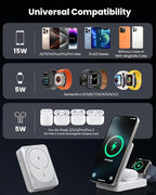 3-in-1 Wireless Charger Charging Station for iPhone, Qi2 Certified 15W Fast Charging Foldable Magnetic Charger Stand with 30W USB C Adapter for MagSafe iPhone 16/15/14/13/12, Apple Watch, AirPods