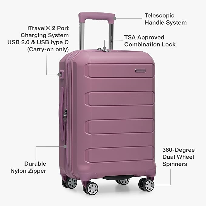 Traveler's Choice Pagosa Hardshell Expandable Luggage with Spinner Wheels, Mauve, 26-Inch Medium