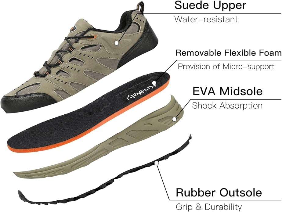 Kricely Men's Trail Running Shoes Non Slip Hiking Shoes Tennis Shoes Fashion Sneakers Workout Footwear