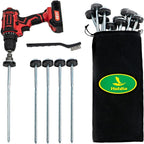 15 Pcs Drillable Tent Stakes 12" | Hex Pegs | Heavy Duty Metal Tent Anchors & Camping Spikes with 17MM Hex Drill Adapter and Storage Bag