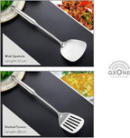 Kitchen Utensil Set – 6 Piece Stainless Steel Cooking Utensils with Rotating Holder Organizer Includes Slotted Spoon, Slotted Spatula, Large Spoon, Soup Ladle, Spatula, Pasta Server Silver/7PCS