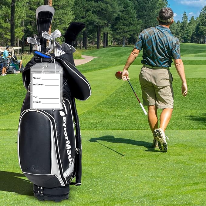 Extra Large Golf Luggage Tag 9" x 6 ", Shipping Label Holder for Golf Bag- Plastic Waterproof Zipper Pouch - PVC Luggage Tag for Ship Sticks 4 Packs