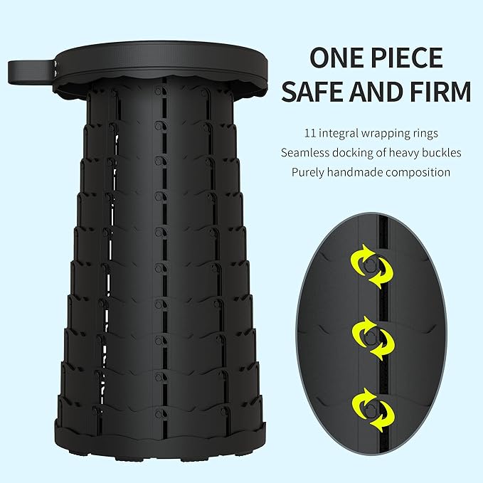 ALEVMOOM Upgraded Collapsible Stool with Cushion,440LBS Max Weight,17.7" Height Adjustable,Sturdy Portable Telescoping Stool,Folding Camping Stool for Outdoor Hiking Travel